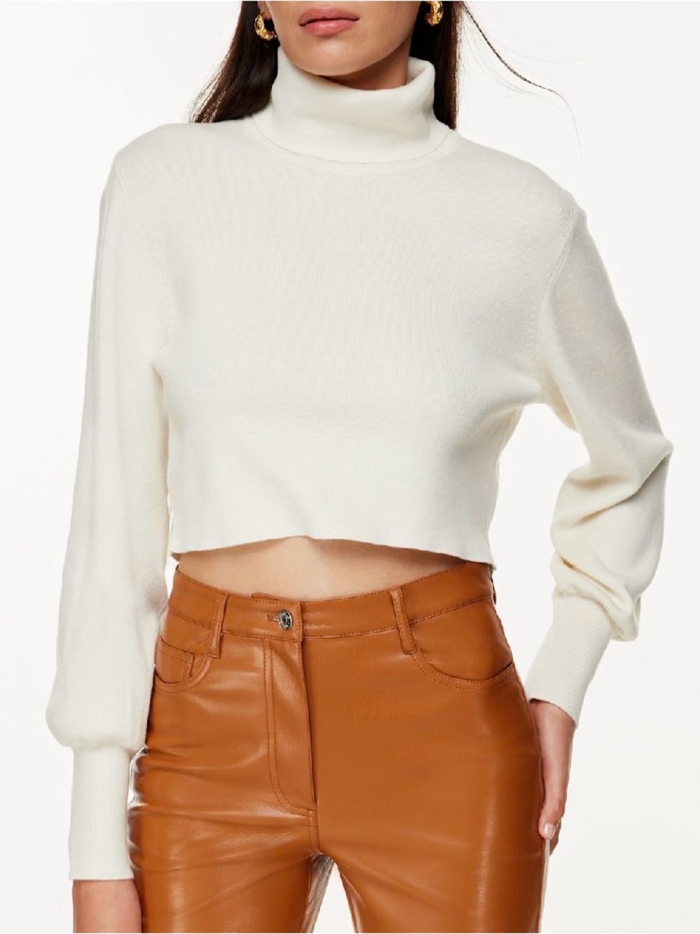 Aritzia Wilfred merino wool and cotton “Rebecca Turtleneck” Cropped Sweater